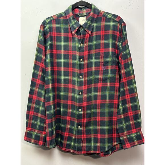Chaps Shirt Mens Large Red Green Plaid Flannel Button Down‎ 100% Cotton Classic - Picture 1 of 7
